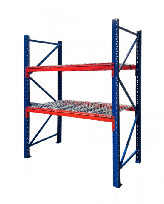 Pallet Racking Warehouse Storage 1 Bay with Wire Mesh Caging Level Holds 2 Ton Per Level