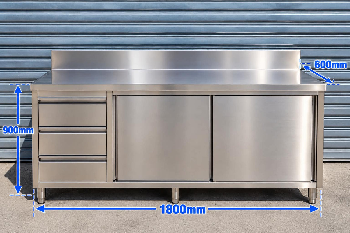 Stainless Steel Cabinet with Drawers & Splashback