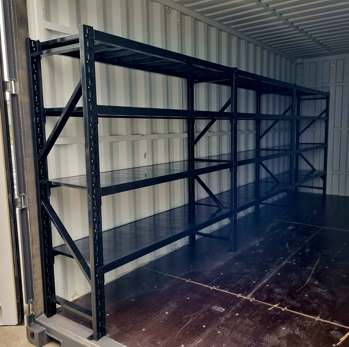 Bolted Container Frame 20ft Container Shelving (5.85m) 300kg Per Level BOLTED/MATTE BLACK