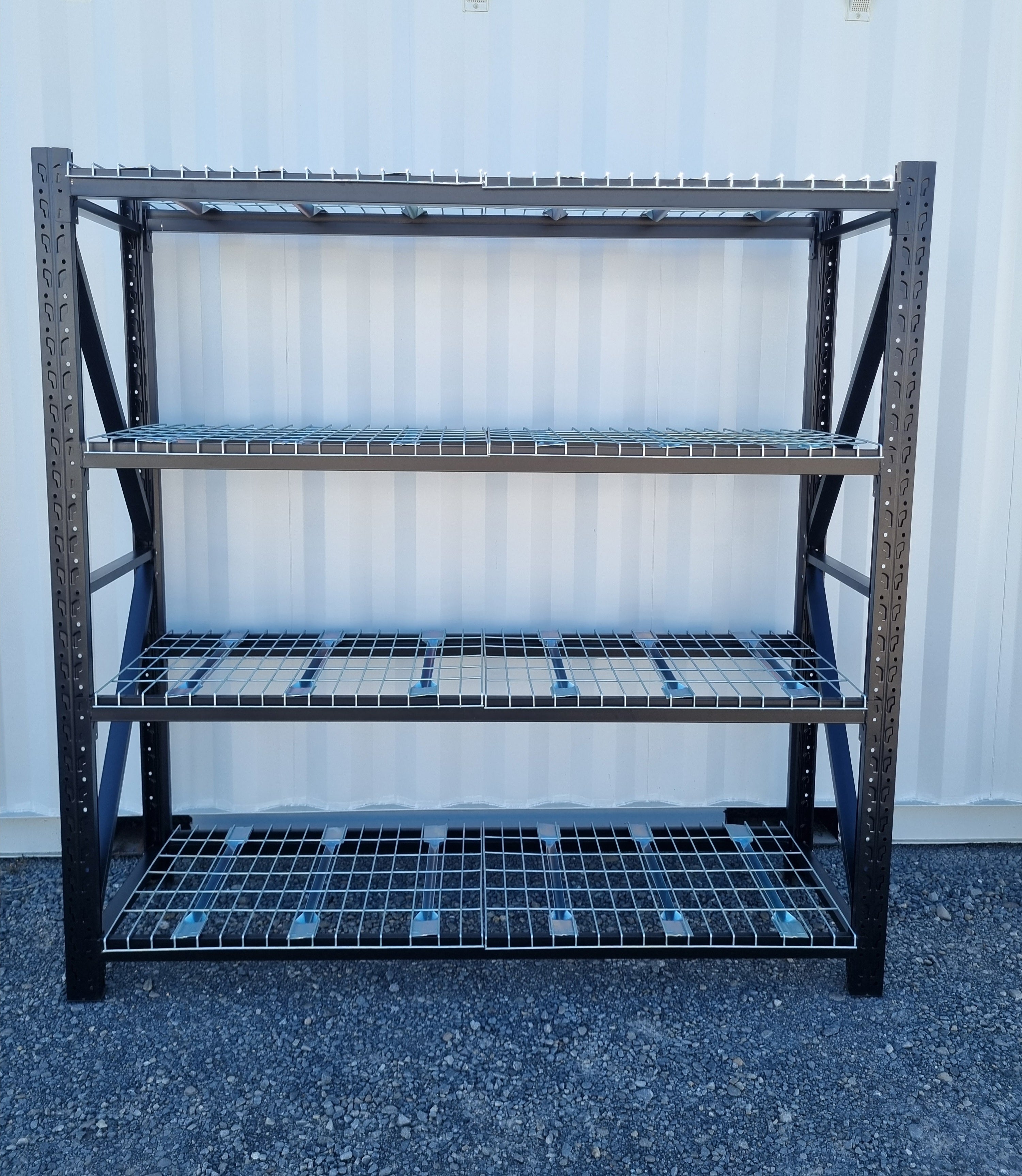 Heavy Duty Shelving (2m) 300kg Per Level - BOLTED/MATTE BLACK (MESH LEVELS)