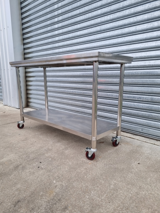 Stainless Steel Bench with Castor Wheels 2 Tier, Non Splashback